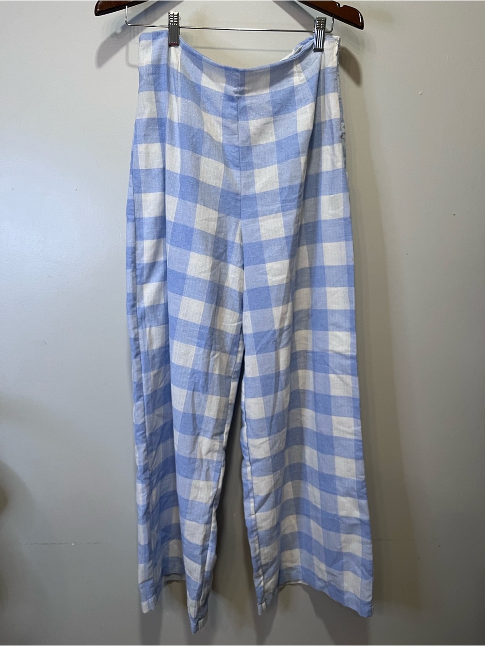 Forever 21 NWT Light Blue & White Gingham Wide-Leg Pants